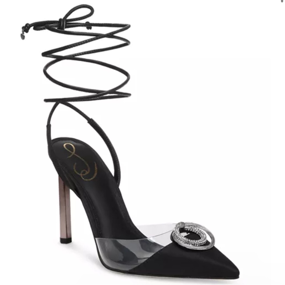 🌸SAM EDMEMAN🌸 Adrian Ankle Tie Pointed Toe High Heel Pumps Black Size: 9